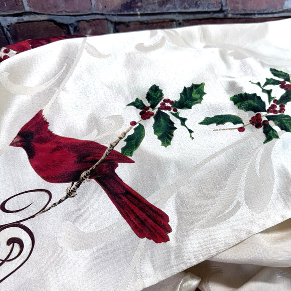 St Nicholas Square Christmas Fabric Tablecloth‎ Rectangular 97"x58" Poinsettias - Picture 3 of 8